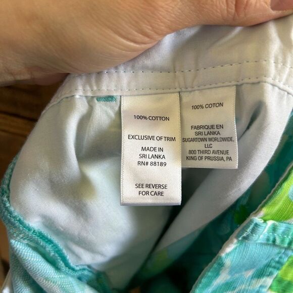 Lilly Pulitzer 0 Shorts Green Blue White Floral Pockets Zipper Mid Rise Callahan - Picture 11 of 11